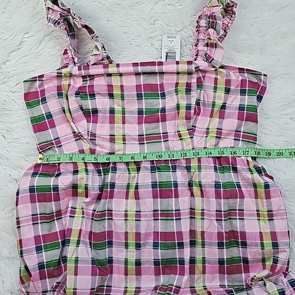 Torrid Mini Poplin Tiered Ruffle Strap Dress Plaid Green Pink NWT Plus 1X 14-16‎ - Picture 8 of 11